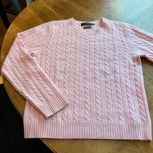 Ralph Lauren pink 100% cable-knit cashmere sweater.
